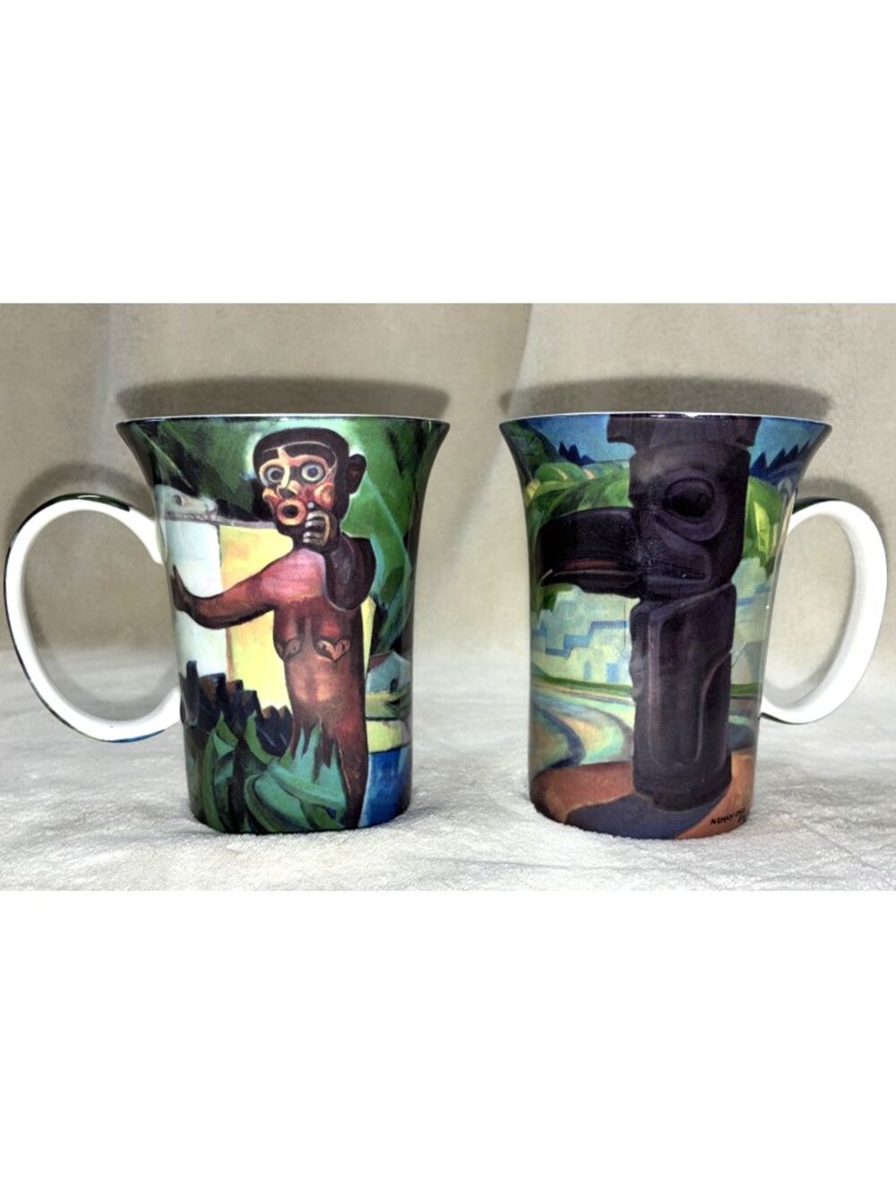Set of 2 McIntosh Bone China Mugs Guyasdoms D’Sonoqua c1930 Emily Carr Series #a